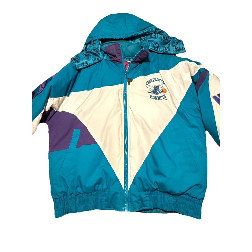 Vintage 90s Charlotte Hornets Pro Player NBA Jacket Puffer Coat Rare Men's Large - Picture 2 of 14